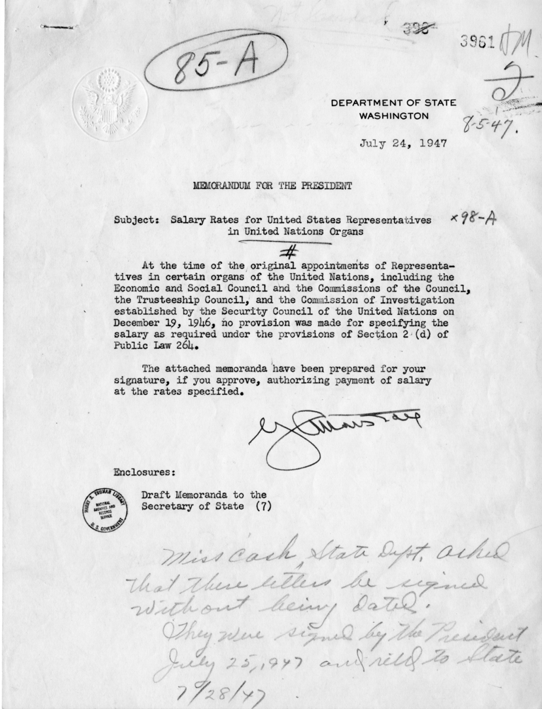George Marshall to Harry S. Truman, With Attachments