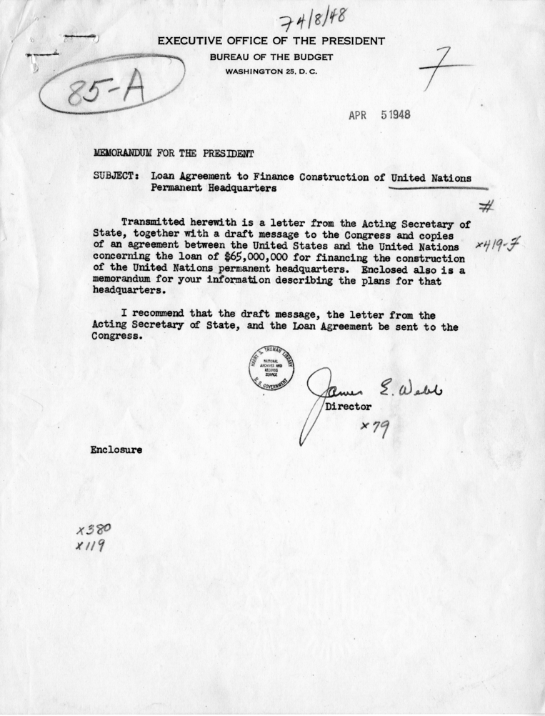 Memorandum, James E. Webb to Harry S. Truman, With Attachments