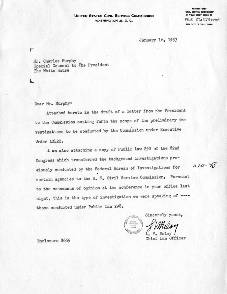 Letter from President Harry S. Truman to Frances Perkins With Related Material