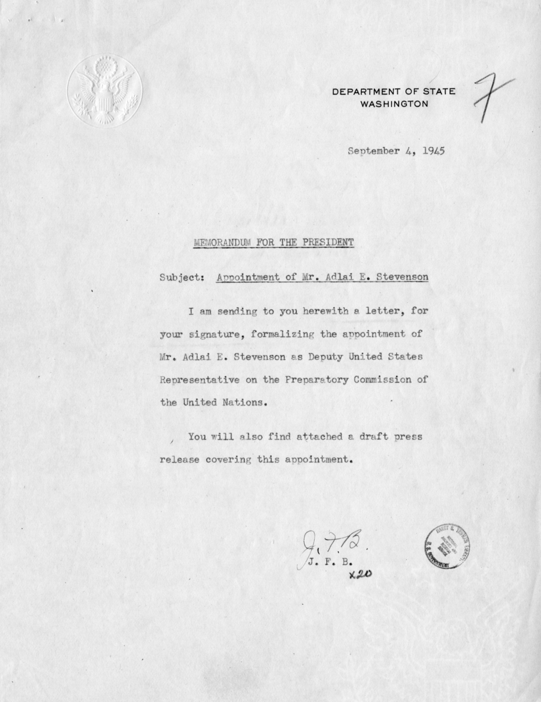 Letter from President Harry S. Truman to Adlai E. Stevenson, With Related Material