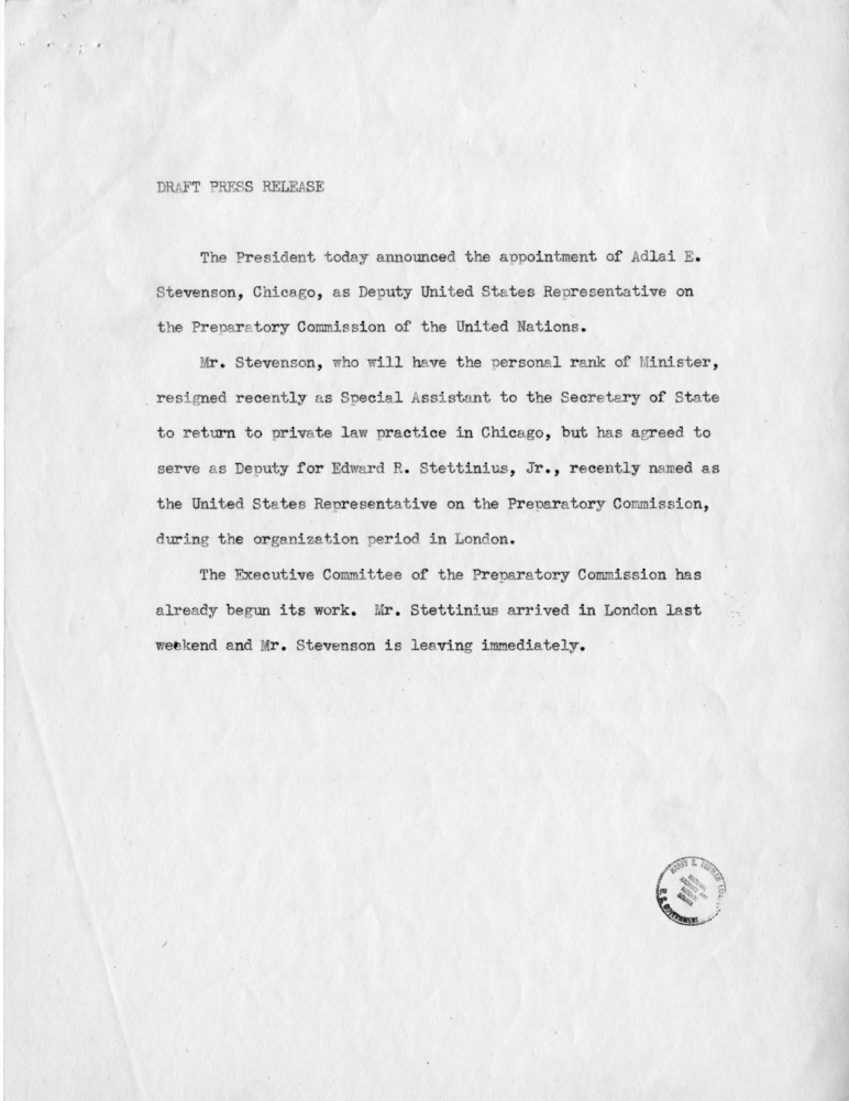 Letter from President Harry S. Truman to Adlai E. Stevenson, With Related Material