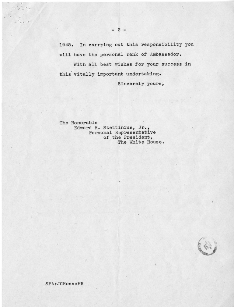 Letter from President Harry S. Truman to Edward R. Stettinius, Jr.