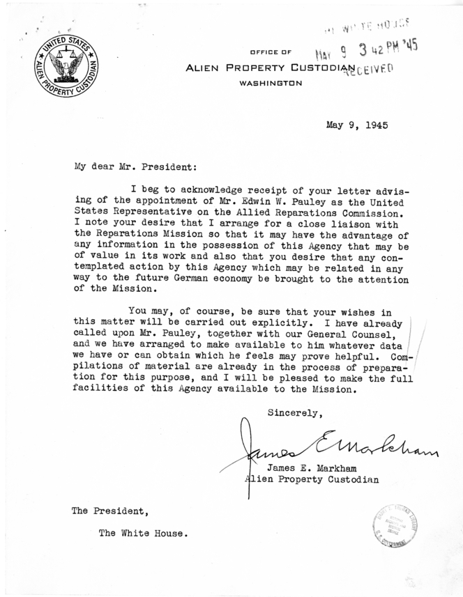 Harry S. Truman to Henry Morgenthau With Related Correspondence