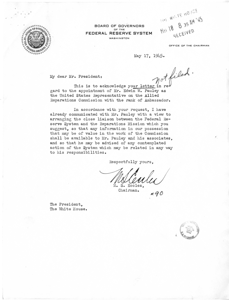 Harry S. Truman to Henry Morgenthau With Related Correspondence