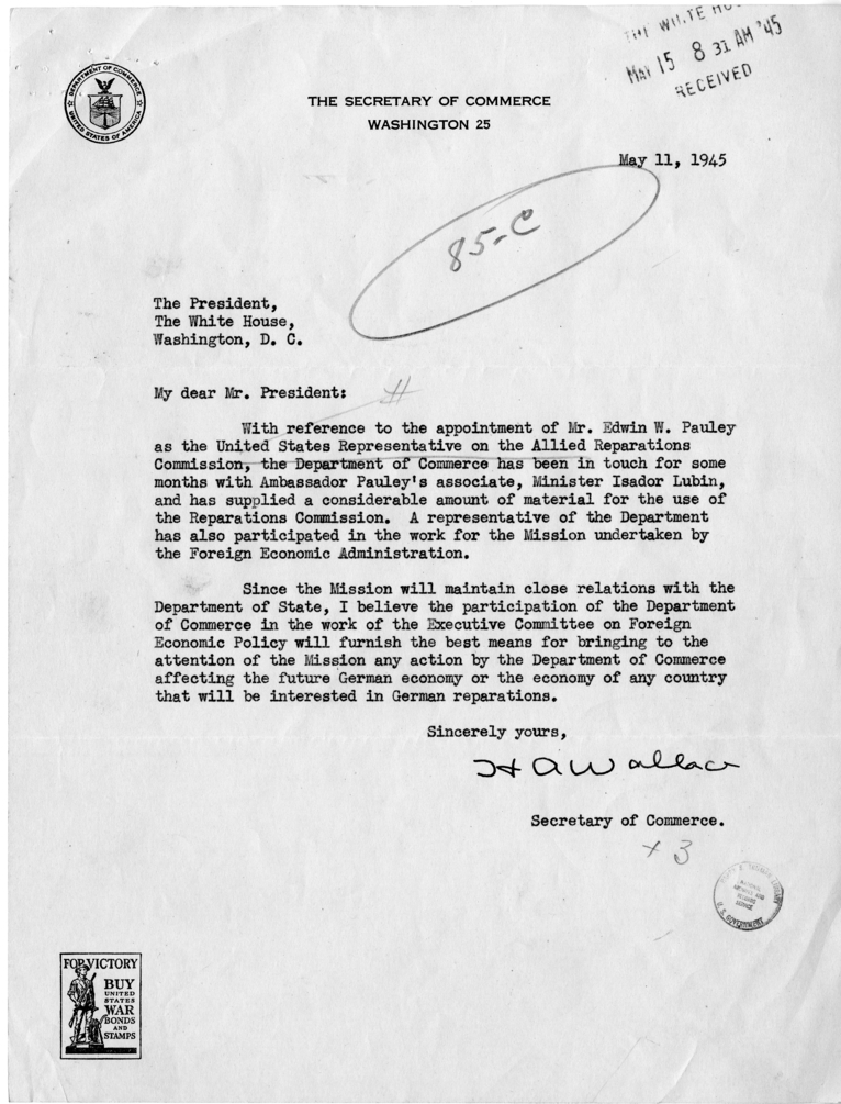 Harry S. Truman to Henry Morgenthau With Related Correspondence