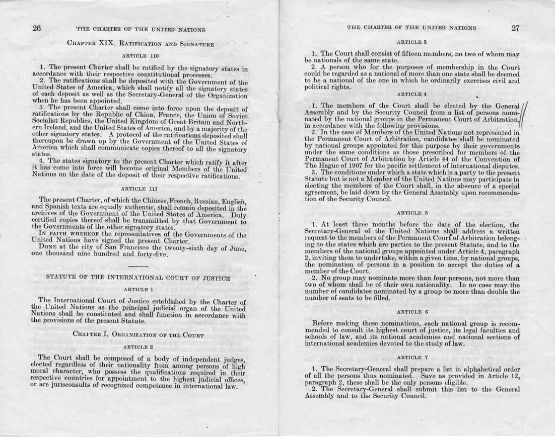 "The Charter of the United Nations, Address of the President of the United States"