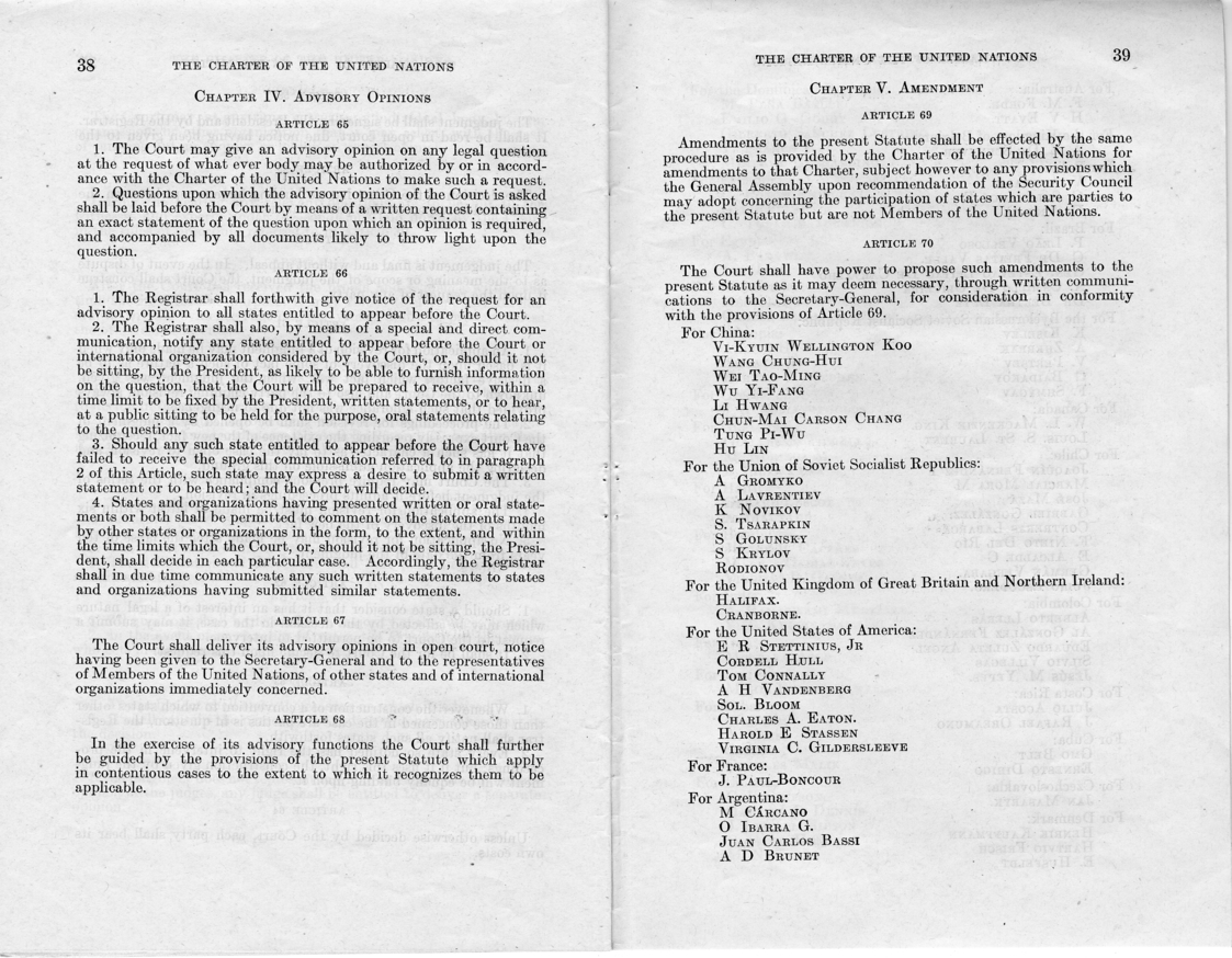 "The Charter of the United Nations, Address of the President of the United States"