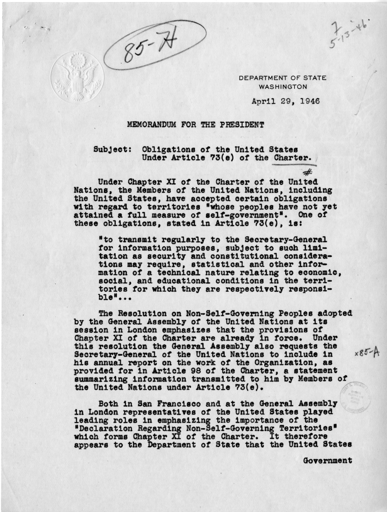 Memorandum from Acting Secretary of State Dean Acheson to President Harry S. Truman