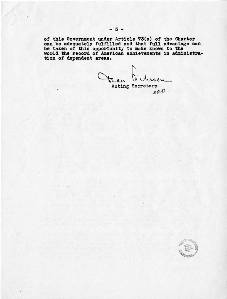 Memorandum from Acting Secretary of State Dean Acheson to President Harry S. Truman