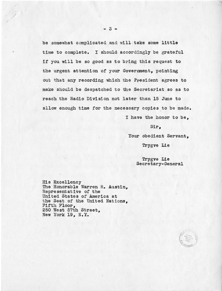 George C. Marshall to Harry S. Truman With Related Correspondence