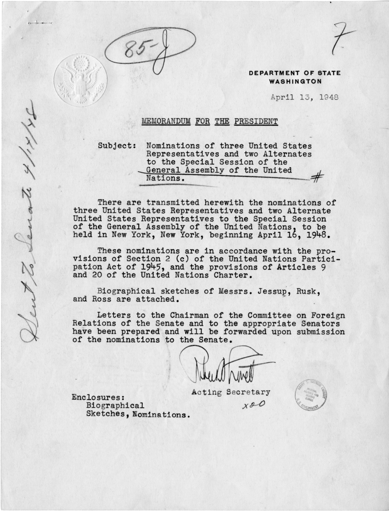 Memorandum, Robert Lovett to Harry S. Truman With Attachments