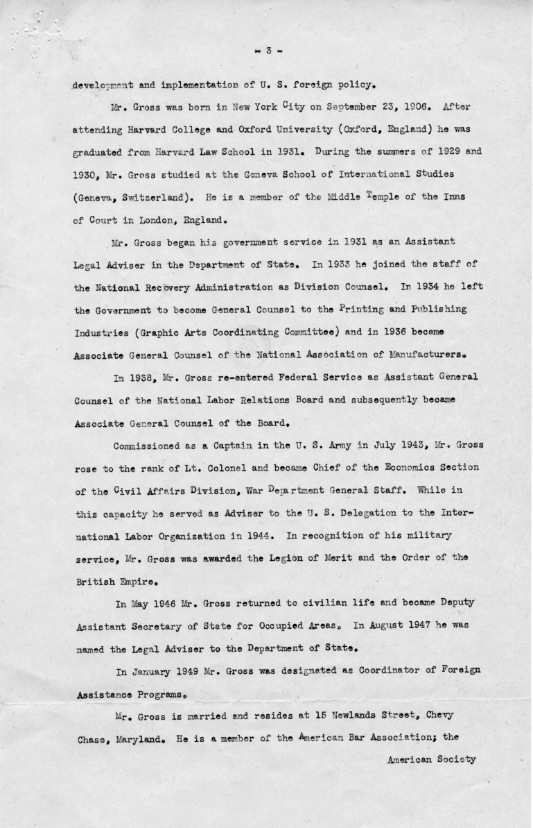 Memorandum, James E. Webb to Harry S. Truman, With Related Material