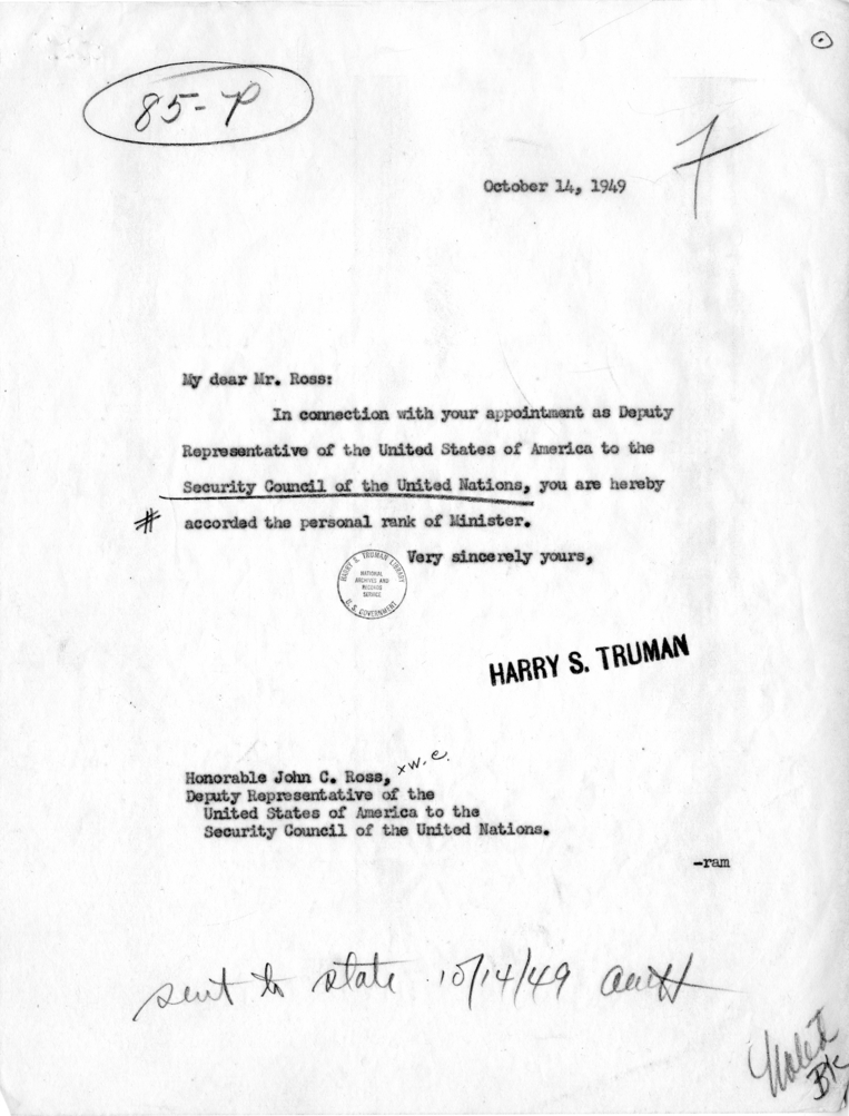Memorandum from Secretary of State Dean Acheson to President Harry S. Truman, With Related Correspondence