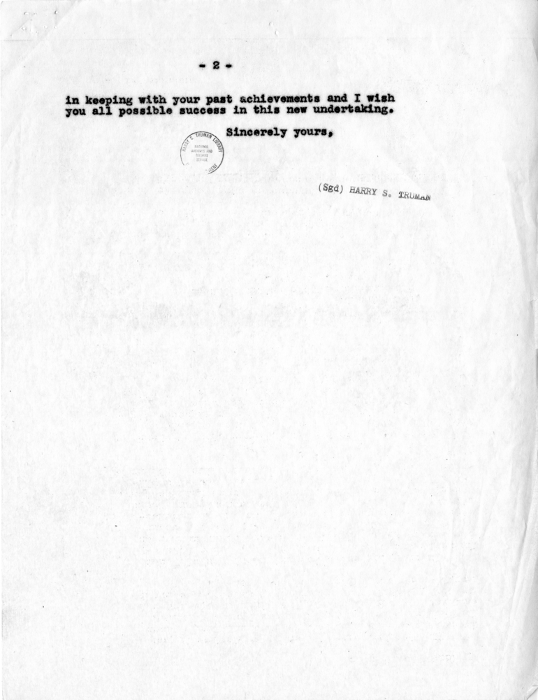 Harry S. Truman to John G. Winant With Related Material