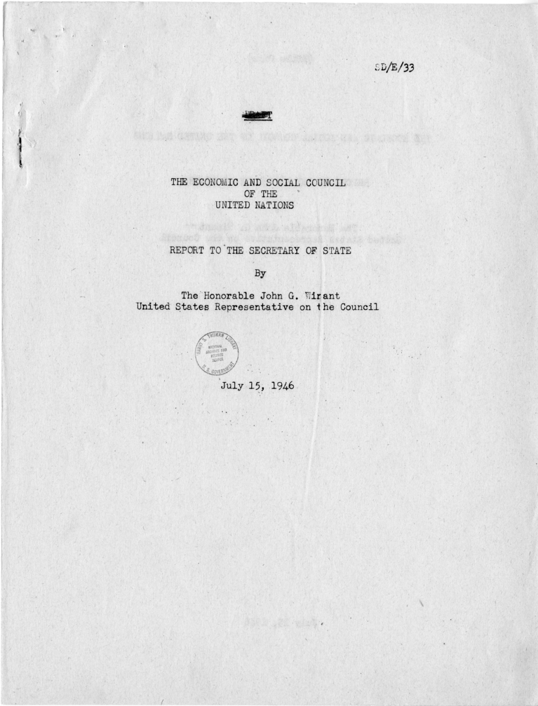 Gordon Williams to E.A. Locke With Attached Report, "The Economic and Social Council of the United Nations"