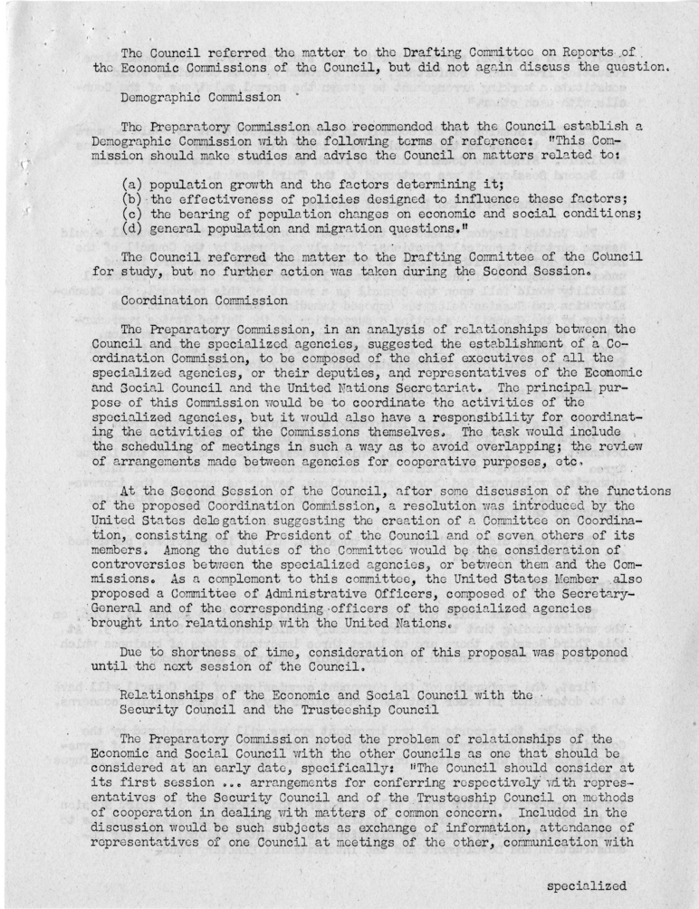 Gordon Williams to E.A. Locke With Attached Report, "The Economic and Social Council of the United Nations"