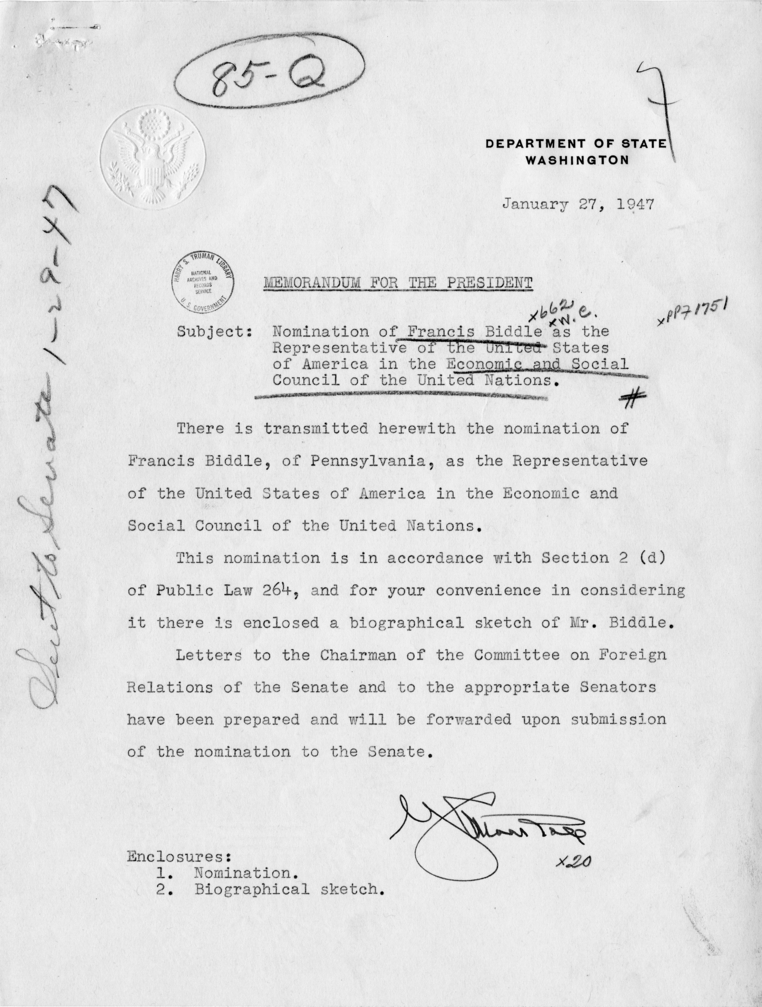 George C. Marshall to Harry S. Truman With Related Correspondence