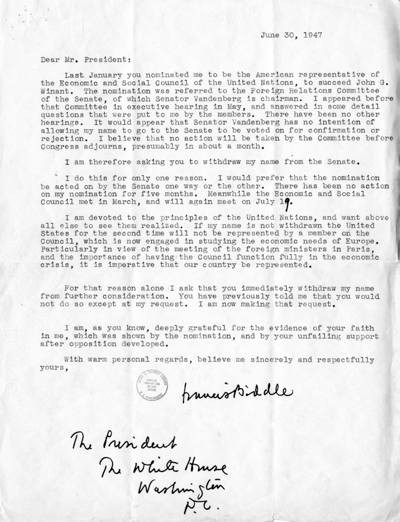 George C. Marshall to Harry S. Truman With Related Correspondence