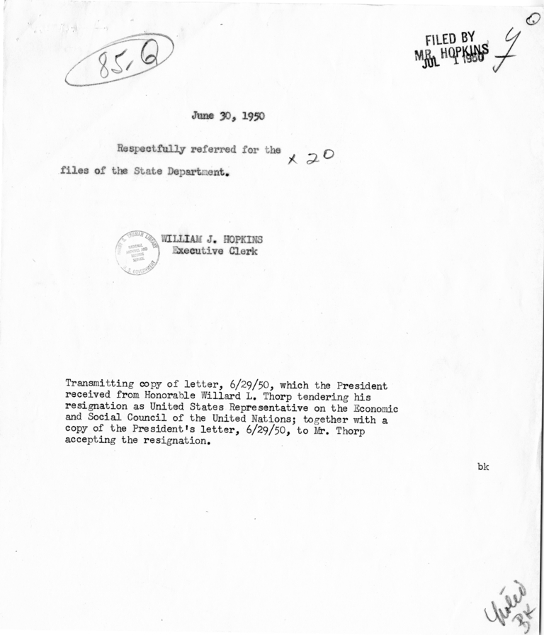 Memorandum for Harry S. Truman With Related Correspondence