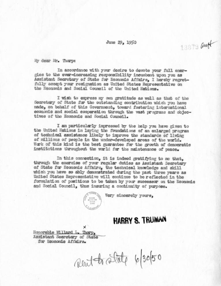 Memorandum for Harry S. Truman With Related Correspondence