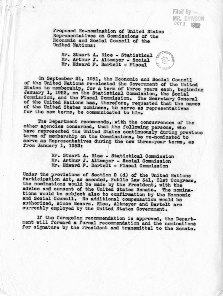 Memorandum from Secretary of State Dean Acheson to President Harry S. Truman, With Attachments