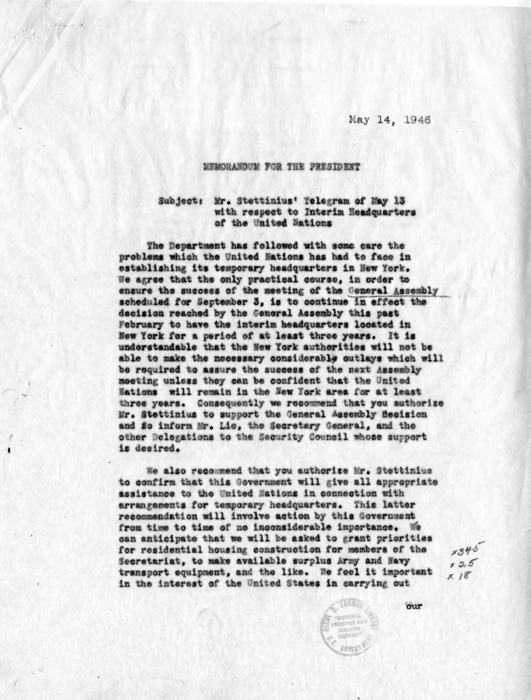 Correspondence Between Harry S. Truman and Edward R. Stettinius, Jr. With Related Material