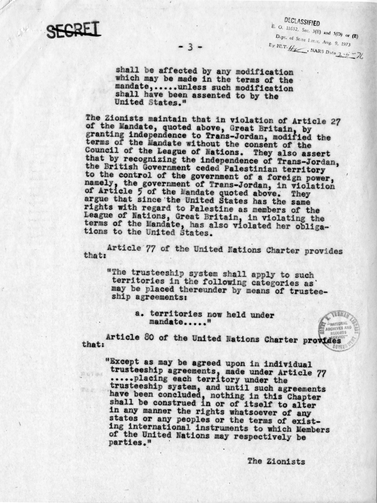 Dean Acheson to Harry S. Truman with Attached Memorandum