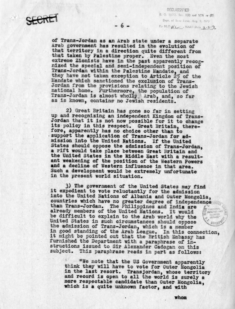 Dean Acheson to Harry S. Truman with Attached Memorandum