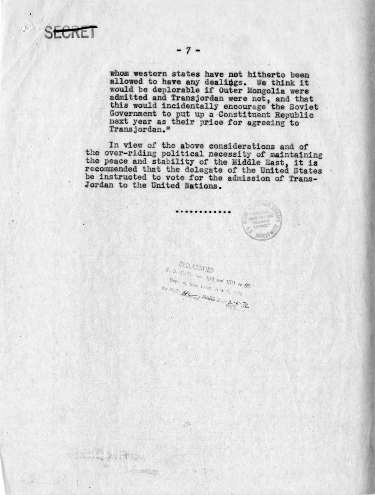 Dean Acheson to Harry S. Truman with Attached Memorandum