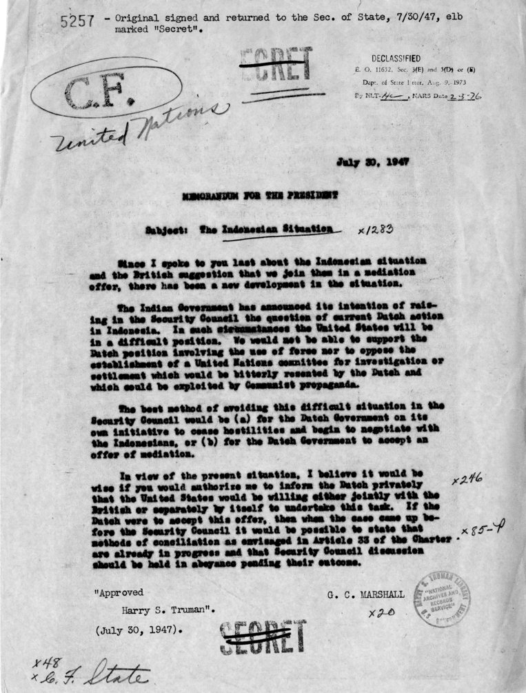 Memorandum, George C. Marshall to Harry S. Truman