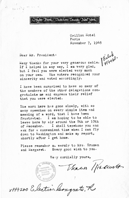 Correspondence Between President Harry S. Truman and Eleanor Roosevelt