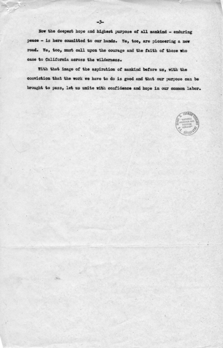 Draft Address by Secretary of State Edward R. Stettinius at the Opening of the United Nations Conference on International Organization