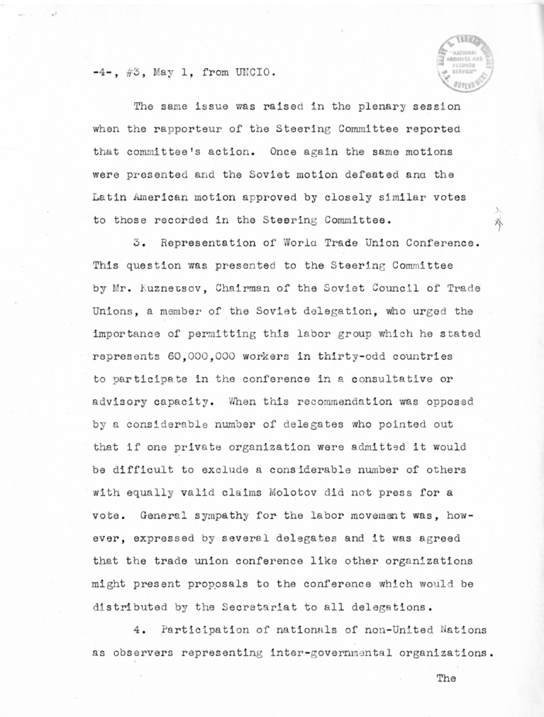 Memorandum from Secretary of State Edward R. Stettinius to President Harry S. Truman