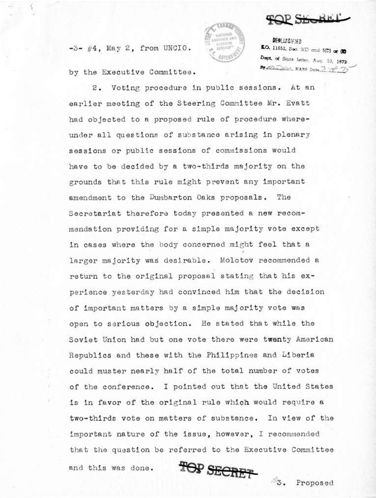 Memorandum from Secretary of State Edward R. Stettinius to President Harry S. Truman