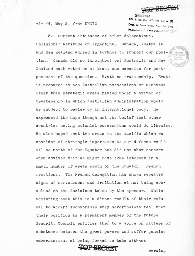 Memorandum from Secretary of State Edward R. Stettinius to President Harry S. Truman