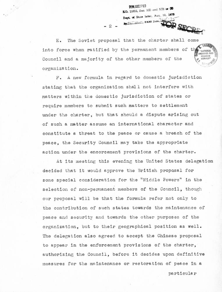 Memorandum from Secretary of State Edward R. Stettinius to President Harry S. Truman