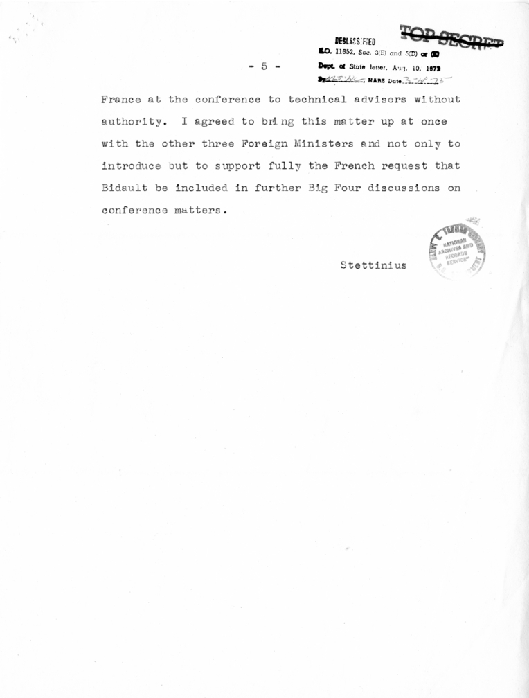 Memorandum from Secretary of State Edward R. Stettinius to President Harry S. Truman