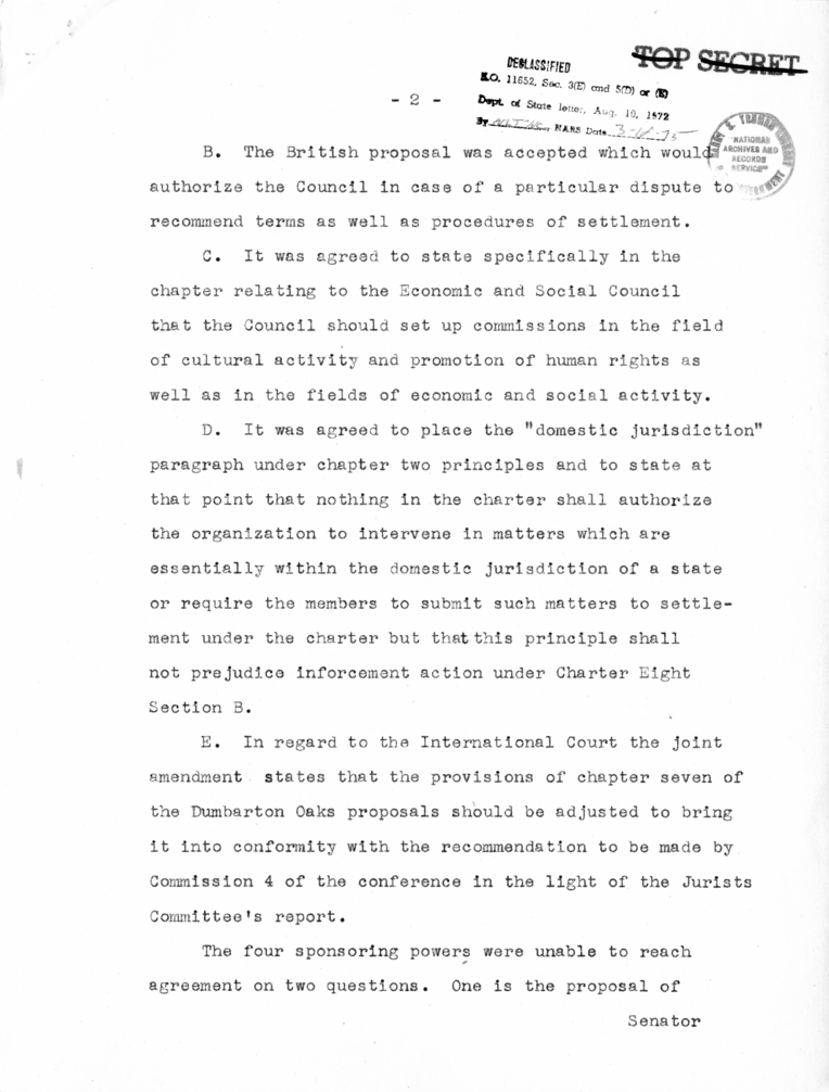 Memorandum from Secretary of State Edward R. Stettinius to President Harry S. Truman