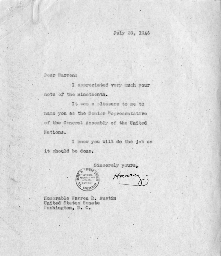 Correspondence Between Harry S. Truman and Warren R. Austin