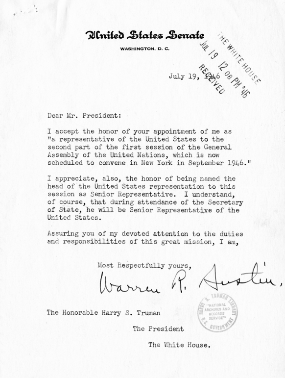 Correspondence Between Harry S. Truman and Warren R. Austin