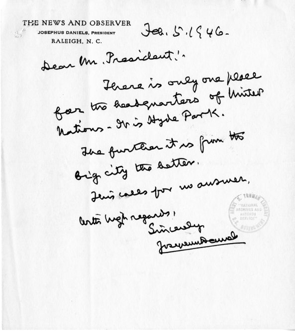 Correspondence Between Harry S. Truman and Josephus Daniels