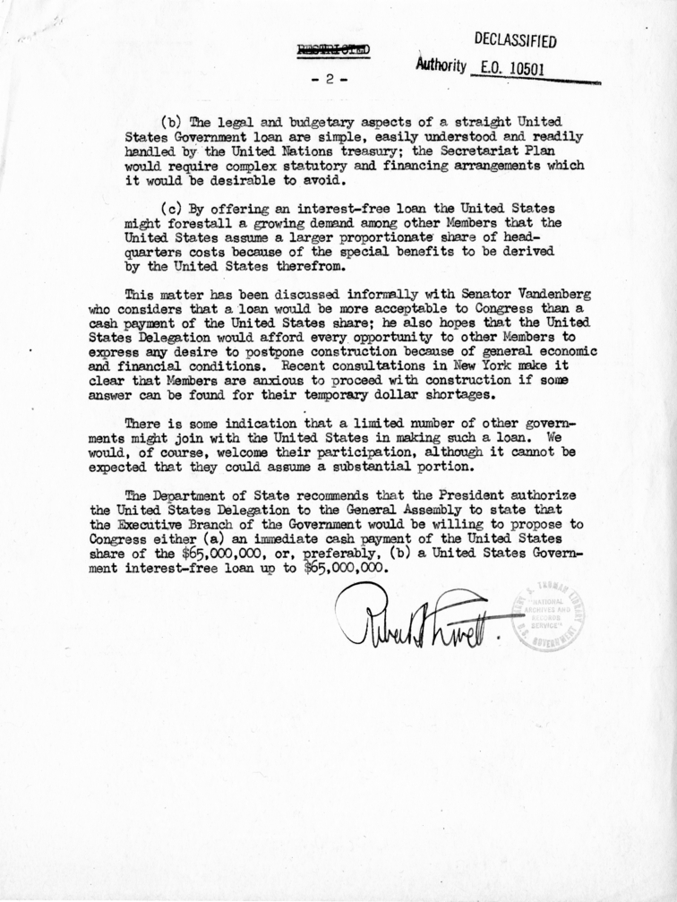 Correspondence Between Harry S. Truman and Robert Lovett