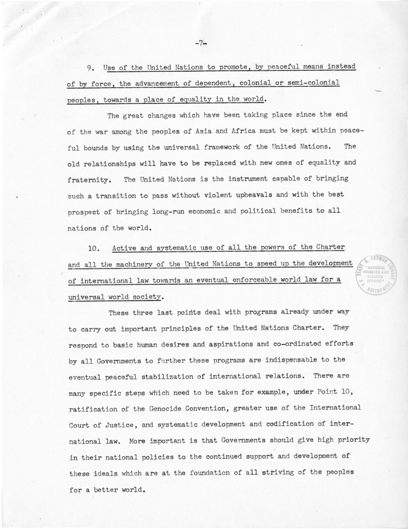 "Memorandum of Points for Consideration in the Development of a 20-Year Program for Achieving Peace Through the United Nations" by Trygve Lie