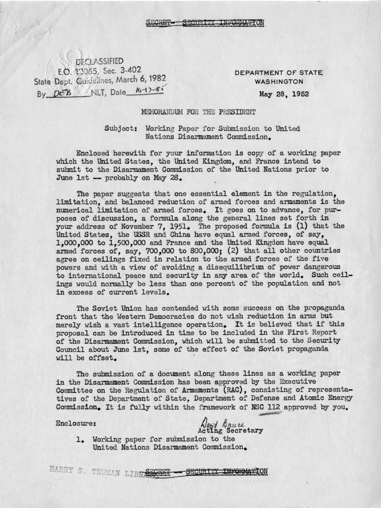 Memorandum from David Bruce to President Harry S. Truman