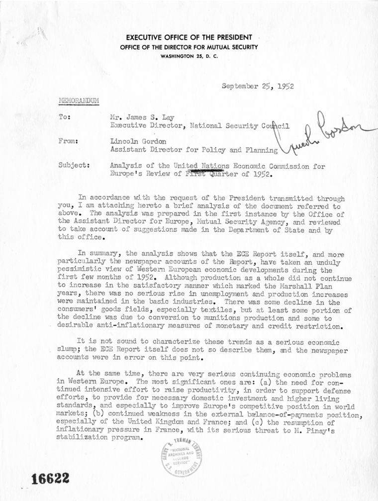 Memorandum from Lincoln Gordon to James S. Lay With Attachments