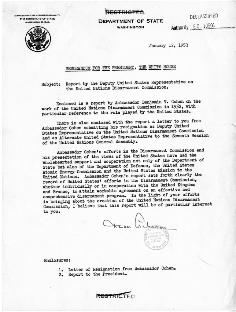 Memorandum from Secretary of State Dean Acheson to President Harry S. Truman With Attached Report