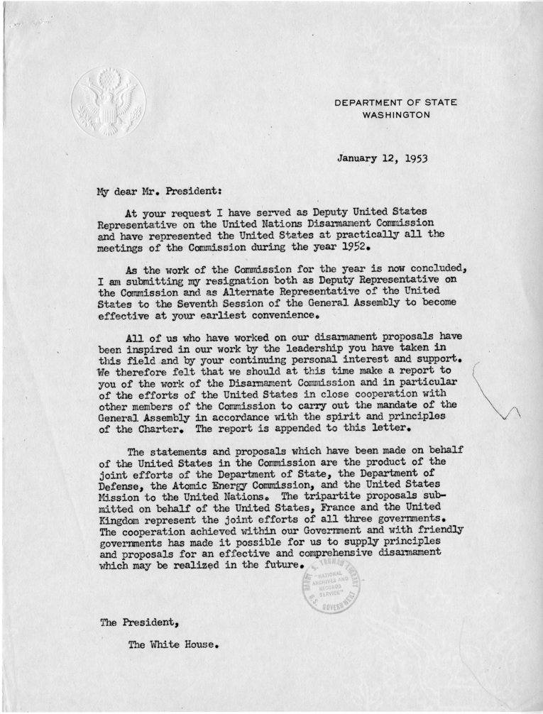 Memorandum from Secretary of State Dean Acheson to President Harry S. Truman With Attached Report