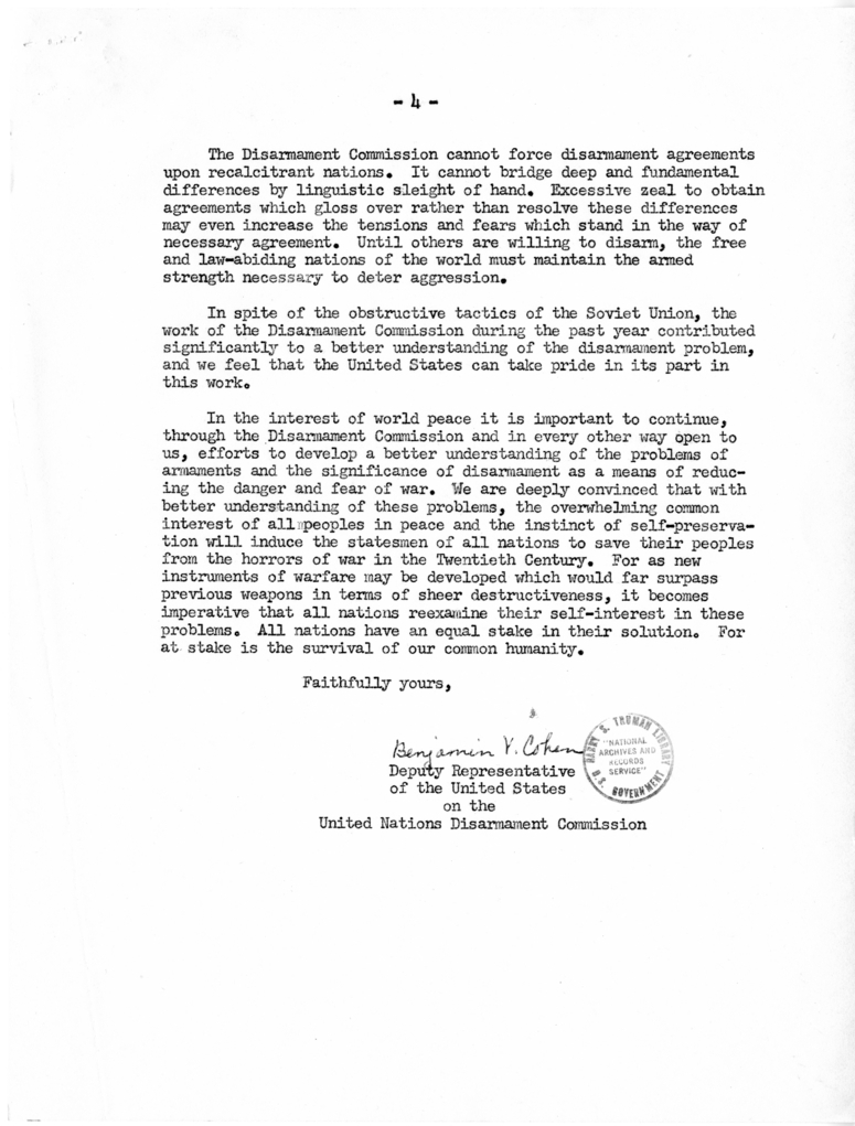 Memorandum from Secretary of State Dean Acheson to President Harry S. Truman With Attached Report