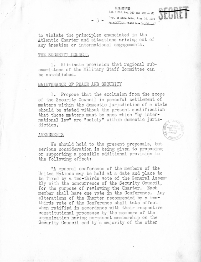 Memorandum from Secretary of State Edward Stettinius to President Harry S. Truman