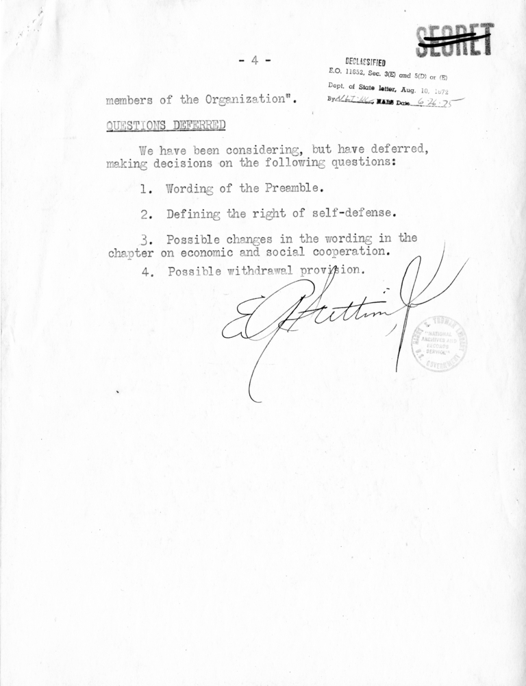 Memorandum from Secretary of State Edward Stettinius to President Harry S. Truman